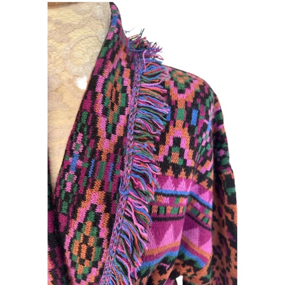 FARM Rio Multicolor Fringe Knit Cardigan - Pink Green Purple Black - Picture 4 of 7